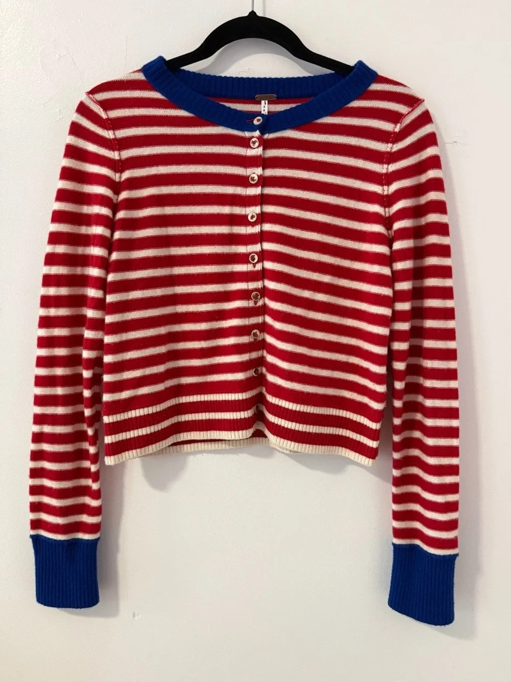 Free People Nocturnal Stripe Cashmere Blend Cardigan in Valiant Blue Comb